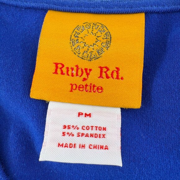 Ruby Rd. Petite Blue Top With Studded Shoulders sz PM Knit - Picture 4 of 5